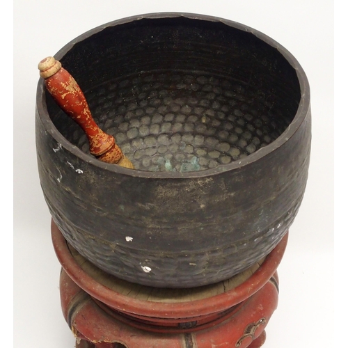 333 - A Chinese hardwood copper drum gong