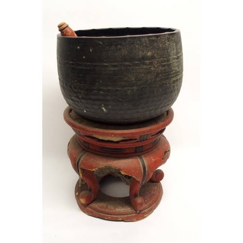 333 - A Chinese hardwood copper drum gong