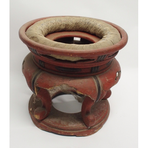 333 - A Chinese hardwood copper drum gong