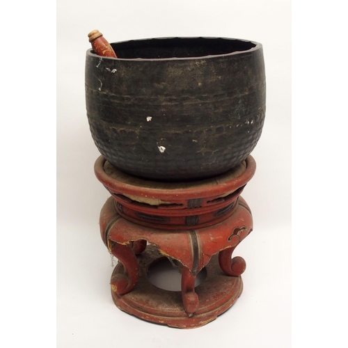 333 - A Chinese hardwood copper drum gong