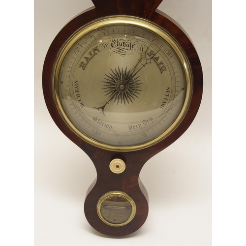 353 - A 19th Century mahogany wheel barometer and thermometer