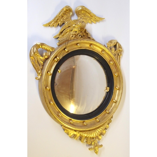 366 - A 19th Century giltwood and gesso convex circular wall mirror