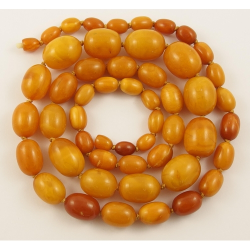 455 - A string of butterscotch amber coloured beads