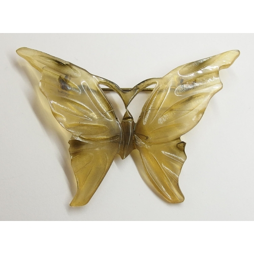 464 - A French horn butterfly brooch