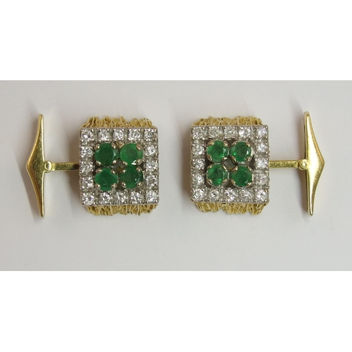 485 - A pair of retro emerald and diamond cufflinks