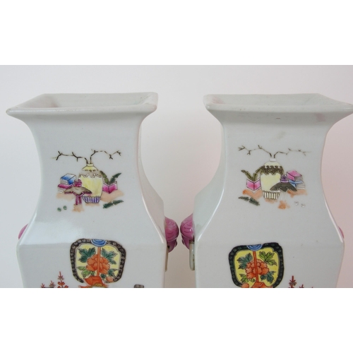 64 - A pair of Canton famille rose square baluster vases