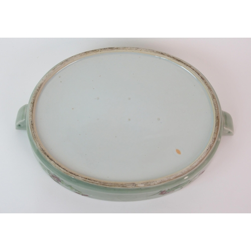 65 - A Cantonese celadon ground famille rose tureen and cover