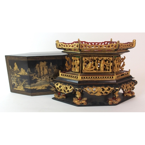 69 - A Vietnamese black and gold lacquered cake box