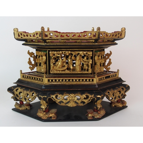 69 - A Vietnamese black and gold lacquered cake box