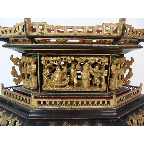 69 - A Vietnamese black and gold lacquered cake box