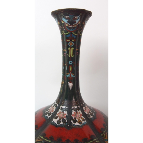 72 - A pair of cloisonne flattened baluster lobed vases