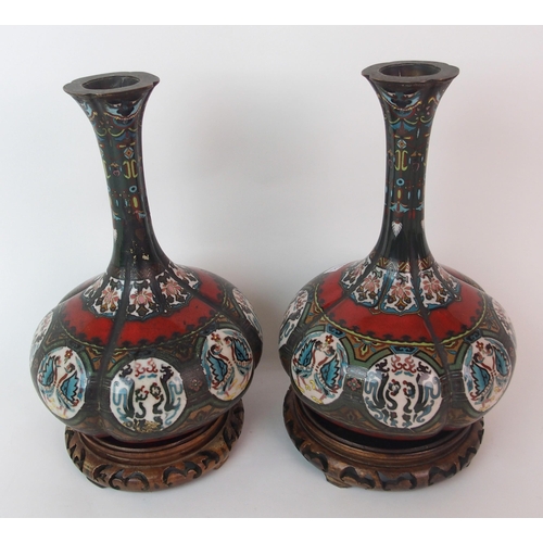 72 - A pair of cloisonne flattened baluster lobed vases