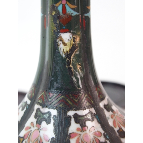 72 - A pair of cloisonne flattened baluster lobed vases