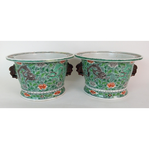 87 - A pair of Chinese famille verte jardinieres