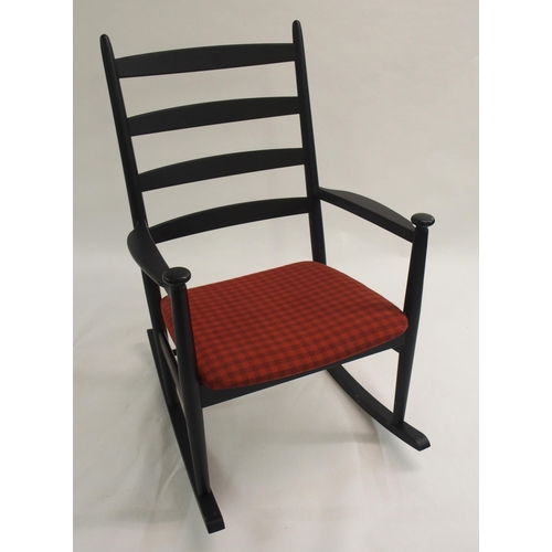 1009 - A Danish style black ladderback rocking chair