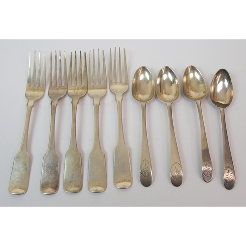 253 - A set of five Irish silver cake forks