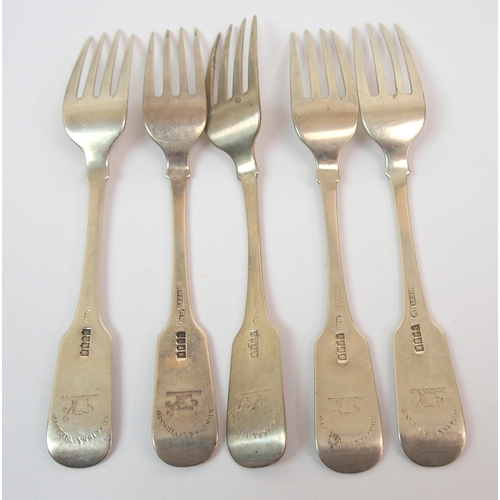 253 - A set of five Irish silver cake forks