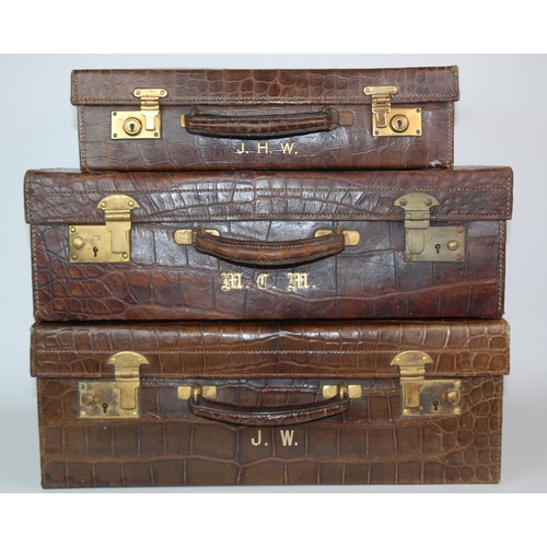 383 - Two brown leather animal skin suitcases