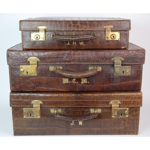 383 - Two brown leather animal skin suitcases