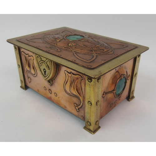 581 - An Art Nouveau copper and brass casket