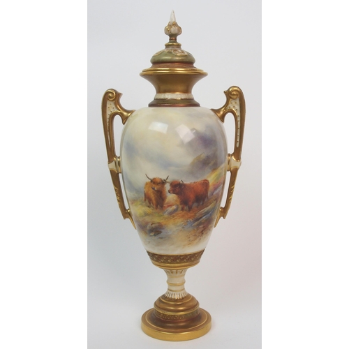 645 - A Harry Stinton for Royal Worcester two-handled urn and cover