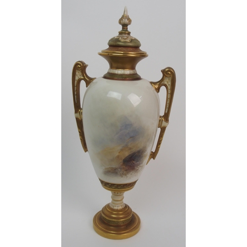 645 - A Harry Stinton for Royal Worcester two-handled urn and cover