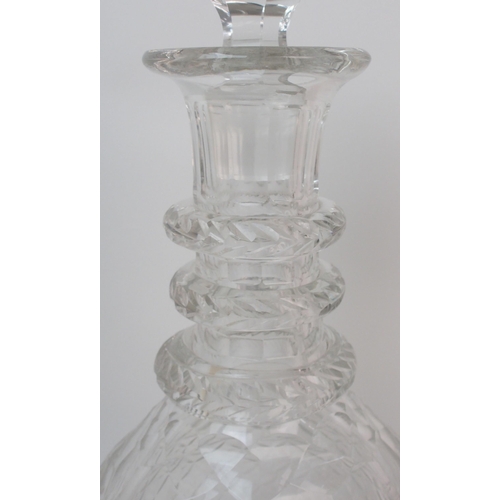 647 - A near pair of oversized Georgian style ring necked decanters