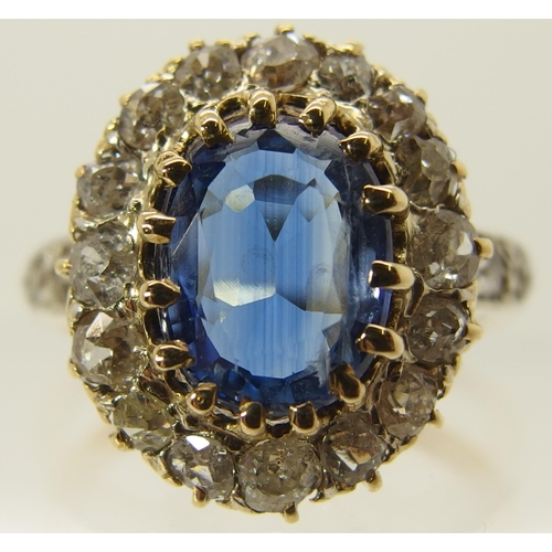 707 - A sapphire and old cut diamond cluster ring