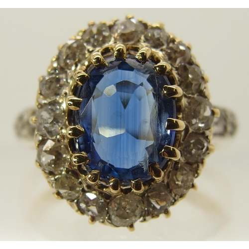 707 - A sapphire and old cut diamond cluster ring