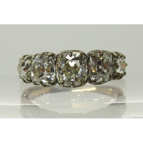 708 - A five stone old cushion cut diamond ring