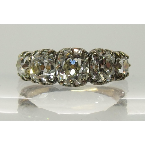 708 - A five stone old cushion cut diamond ring