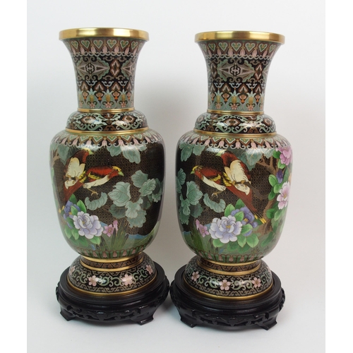 16 - A PAIR OF CHINESE CLOISONNE BALUSTER VASES