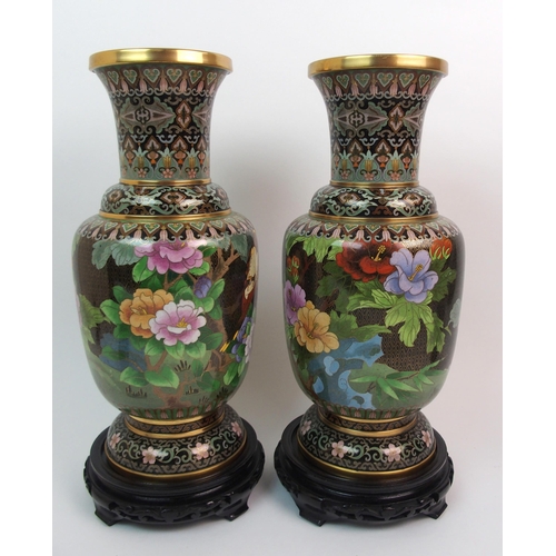 16 - A PAIR OF CHINESE CLOISONNE BALUSTER VASES