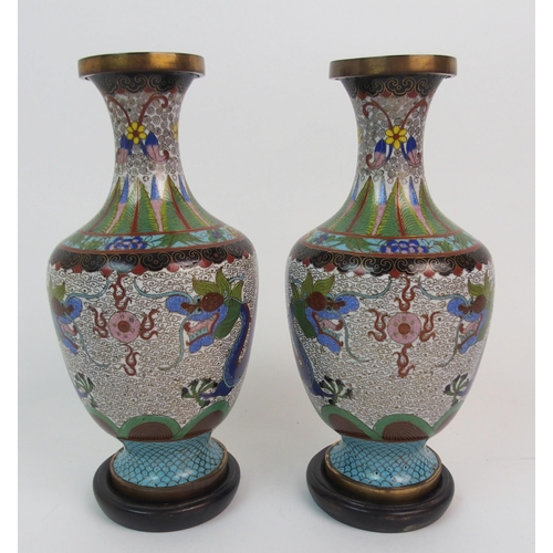 16 - A PAIR OF CHINESE CLOISONNE BALUSTER VASES