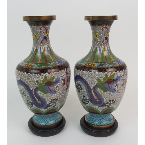 16 - A PAIR OF CHINESE CLOISONNE BALUSTER VASES