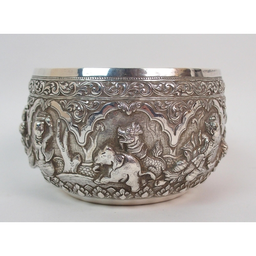 61 - A BURMESE WHITE METAL BOWL