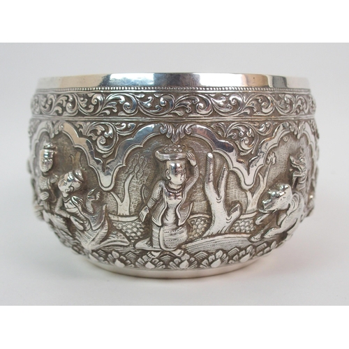 61 - A BURMESE WHITE METAL BOWL