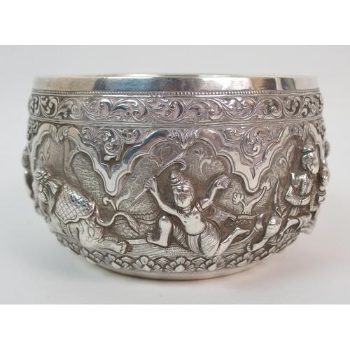 61 - A BURMESE WHITE METAL BOWL