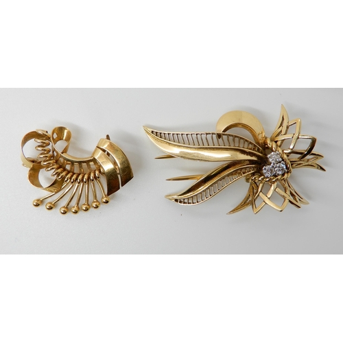 659 - TWO 18CT GOLD FRENCH VINTAGE BROOCHES