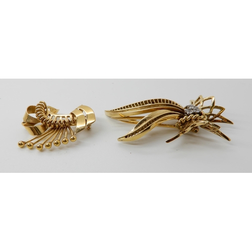 659 - TWO 18CT GOLD FRENCH VINTAGE BROOCHES