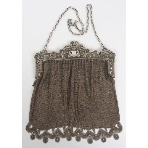 66 - A CHINESE SILVER EVENING BAG