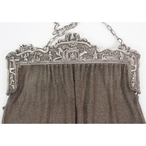 66 - A CHINESE SILVER EVENING BAG