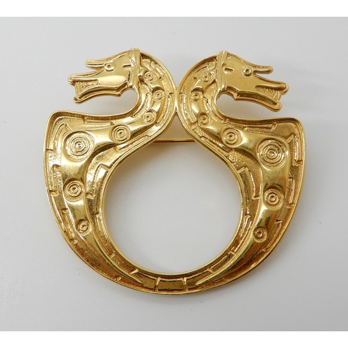 662 - A 9CT GOLD OLA GORIE MYTHICAL BEASTS BROOCH