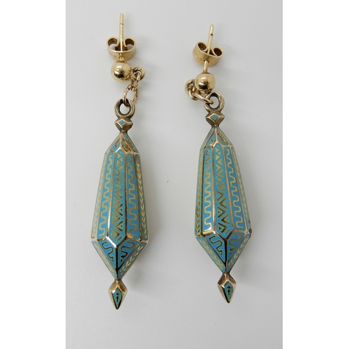 680 - A PAIR OF VICTORIAN TURQUOISE ENAMEL DROP EARRINGS