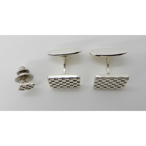 698 - SILVER GEORG JENSEN CUFFLINKS AND TIE STUD