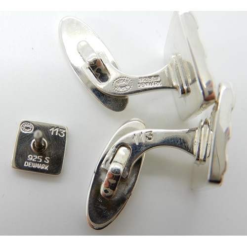 698 - SILVER GEORG JENSEN CUFFLINKS AND TIE STUD