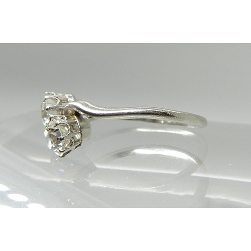 704 - A PLATINUM TWIN STONE DIAMOND RING