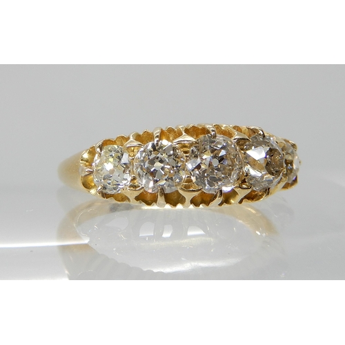 705 - A BRIGHT YELLOW METAL FIVE STONE OLD CUT DIAMOND RING