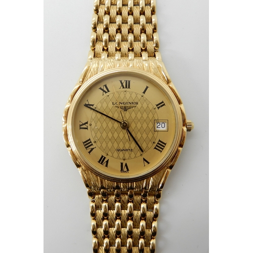 718 - AN 18CT GOLD UNISEX LONGINES QUARTZ WRISTWATCH