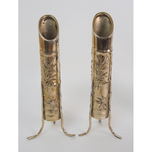 72 - A pair of Chinese silver bamboo spill vases